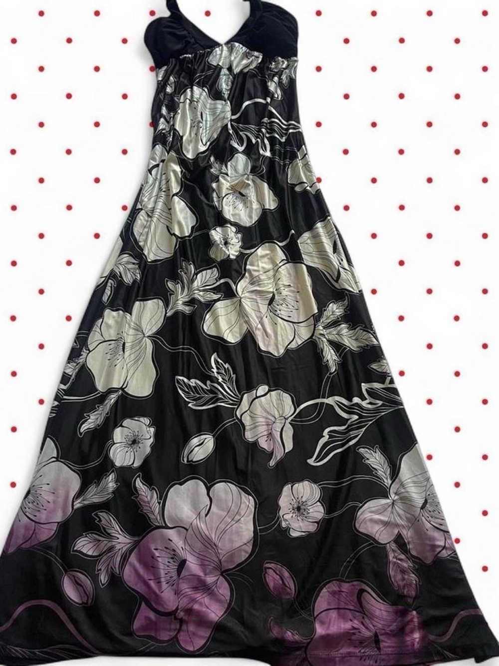 Wet Seal Black Maxi Dress with Silver and Purple Floral Print